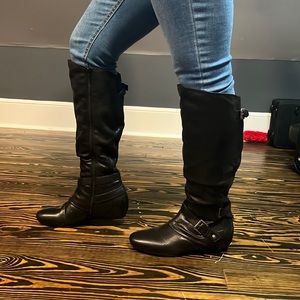 Black Faux Leather Tall Boots